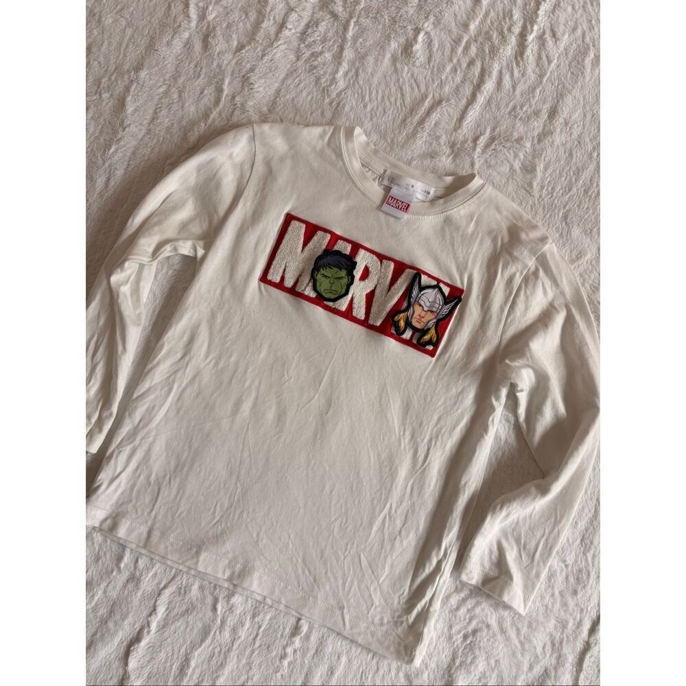Zara Kids Marvel Hulk Thor Long Sleeve Shirt Size 6 White Graphic Tee
